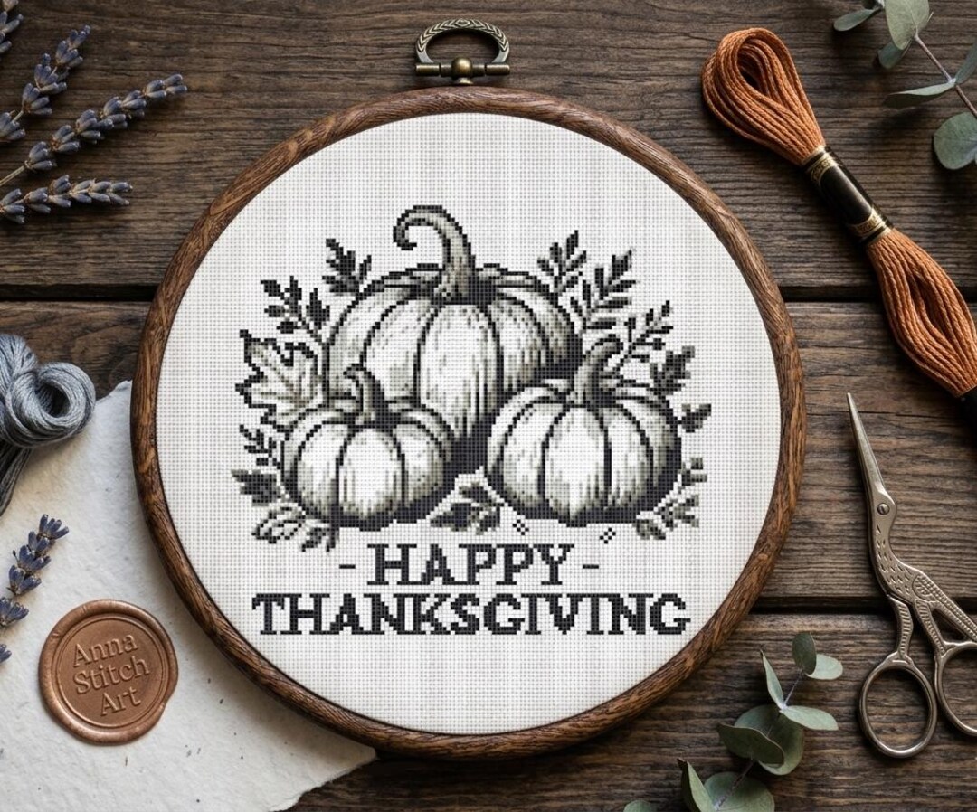 Pumpkins Cross Stitch Pattern for Thanksgiving Day Decor, Autumn ...