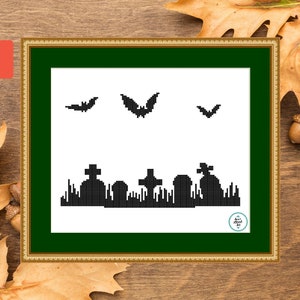 Halloween Cross Stitch Pattern: Spooky Graveyard Embroidery (PDF Download)
