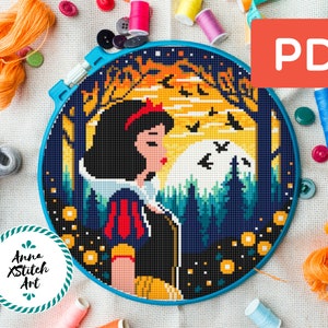 Patrón de punto de cruz de Princesa Blancanieves, Bordado de silueta de princesa, Decoración infantil, Héroe de cuentos de hadas, Punto de cruz de dibujos animados