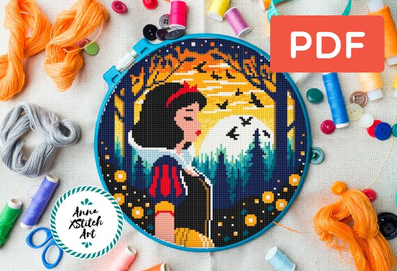 Snow White Cross Stitch Pattern: Princess Silhouette Embroidery (PDF Pattern)