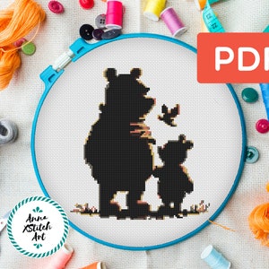 Bear Hero of Fairy Tales Cross Stitch Pattern, Cute Storybook Animal Embroidery PDF, Bear silhouette, Nursery decor, Cartoon embroidery