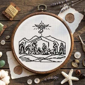 Nativity Scene Cross Stitch Pattern: Holy Family Christmas Embroidery (PDF Download)