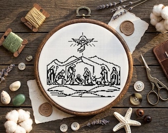 Nativity Scene Cross Stitch Pattern: Holy Family Christmas Embroidery (PDF Download)