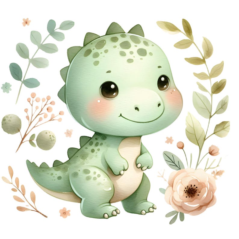 Watercolor Baby Dinosaur Clipart PNG Bundle 70 Designs T Rex Dino Egg ...
