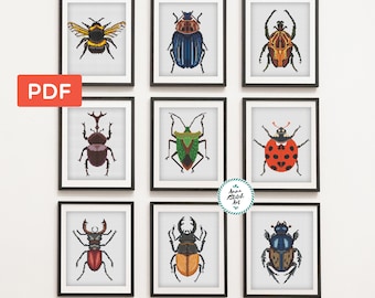 Beetles Cross Stitch Pattern Set: Insect Embroidery (PDF)