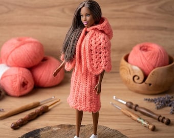 Crochet doll clothes pattern in English, 12 inch doll clothes, outfit for doll 11-12 inch, doll dress pattern, doll purse bag crochet
