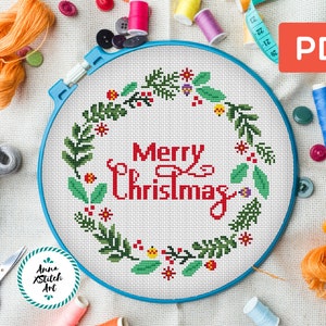 Christmas Wreath Cross Stitch Pattern: Festive Holiday Embroidery (PDF)
