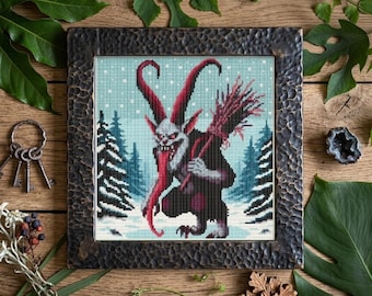 Krampus Cross Stitch Pattern: Spooky Christmas Devil Embroidery (Instant PDF Download)