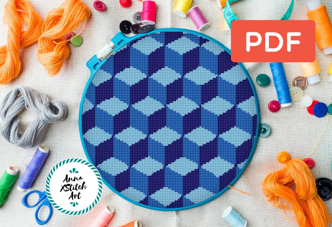Blue Geometric Cross Stitch Pattern: Modern Embroidery (PDF Pattern) - Etsy