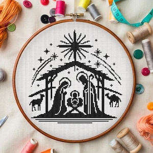 Schema per punto croce del presepe: ricamo della mangiatoia di Natale (download in PDF)