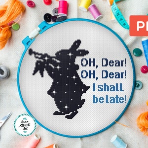 Rabbit cross stitch pattern, Hero of fairy tales, Cartoon embroidery, silhouette bunny, Instant PDF, Simple counted cross stitch chart