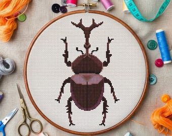 Beetle Cross Stitch Pattern, Detailed Insect Embroidery, Modern Bug Needlework Chart (Instant PDF Download)