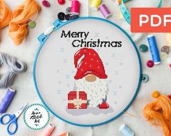 Christmas gnome cross stitch pattern, modern counted cross stitch chart, instant PDF, winter embroidery, cute cross stitch, christmas gift