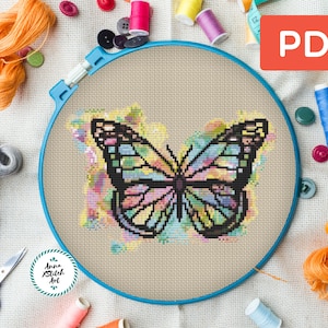 Colorful Butterfly Cross Stitch Pattern – Vibrant Embroidery Design for Nature Lovers, Insect embroidery design, Vibrant cross stitch ideas