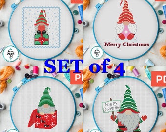 Gnomes cross stitch pattern pdf, bundles cross stitch, modern counted cross stitch chart, instant PDF, winter embroidery, cross stitch set