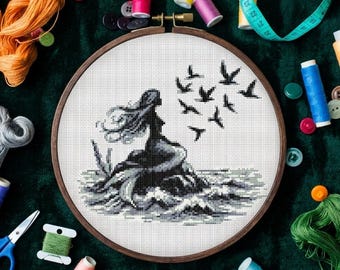 アリエル・マーメイドのクロスステッチパターン：モダン刺繍（デジタル