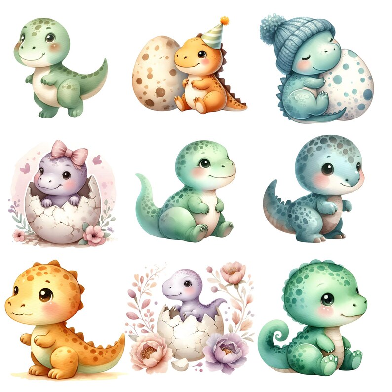 Watercolor Baby Dinosaur Clipart PNG Set, Dino Egg Sublimation Designs ...
