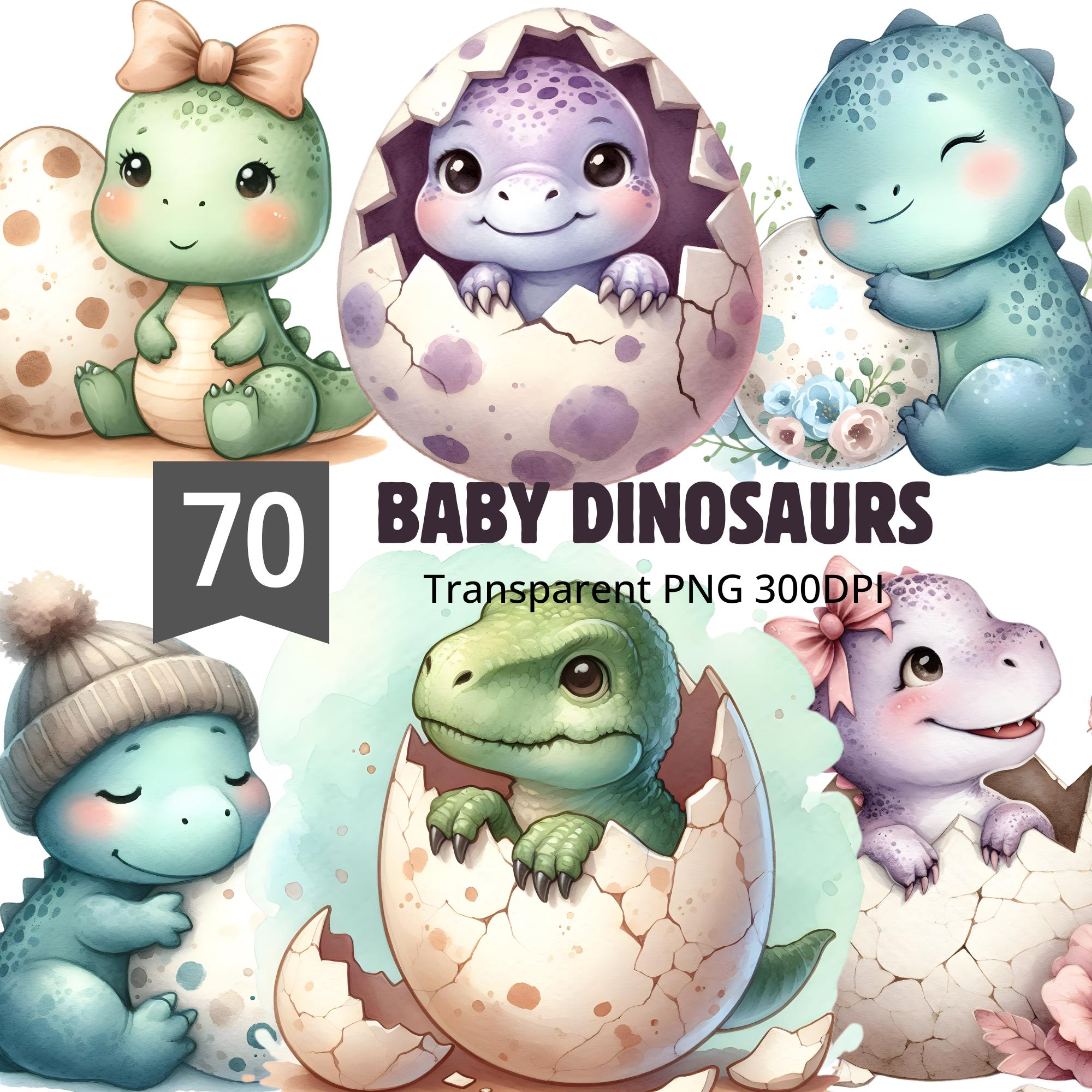 Watercolor Baby Dinosaur Clipart PNG Bundle 70 Designs T Rex Dino Egg ...
