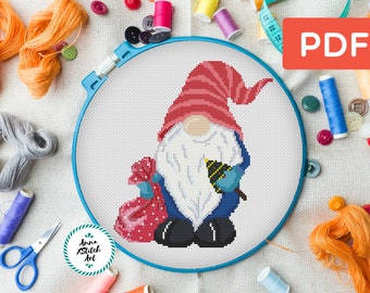 Christmas gnome cross stitch pattern, fantasy, funny, christmas gift, winter embroidery, modern counted cross stitch chart, instant PDF