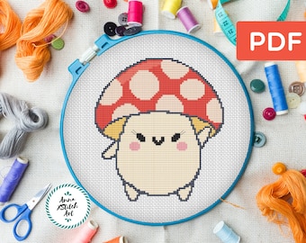 Mushroom cross stitch pattern, nursery cross stitch, autumn embroidery, funny cross stitch easy, counted cross stitch chart, instant PDF