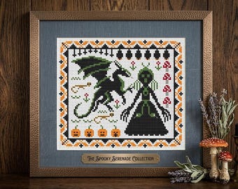 Witch Primitive Sampler Cross Stitch Pattern: Halloween Embroidery (Digital Download)