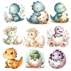 Watercolor Baby Dinosaur Clipart PNG Bundle 70 Designs T Rex Dino Egg ...