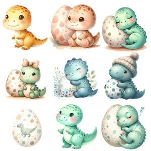 Watercolor Baby Dinosaur Clipart PNG Bundle 70 Designs T Rex Dino Egg ...