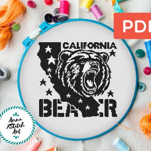 État de la Californie, motif de broderie au point de croix PDF, motif de broderie carte des États-Unis, téléchargement immédiat, point de croix moderne, cadeau de couture bricolage Californie