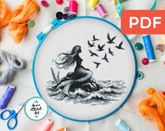 Mermaid Silhouette Cross Stitch Pattern / Instant Download PDF Pattern ...