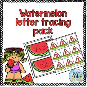 Pacote de rastreamento de cartas de melancia para pré-escola, rastreamento de cartas pré-escolares, rastreamento de cartas para crianças pequenas, atividade de rastreamento de cartas mais gentis, páginas pré-escolares