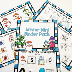 Toddler/Preschool Winter Mini Binder Pack, Winter Preschool activity pages, Winter Preschool learning activities
