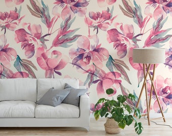 Vintage peony watercolor wallpaper traditional peel and stick floral wallpaper