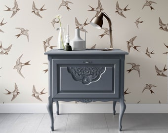 Vintage swallow wallpaper self adhesive bird beige traditional wallpaper