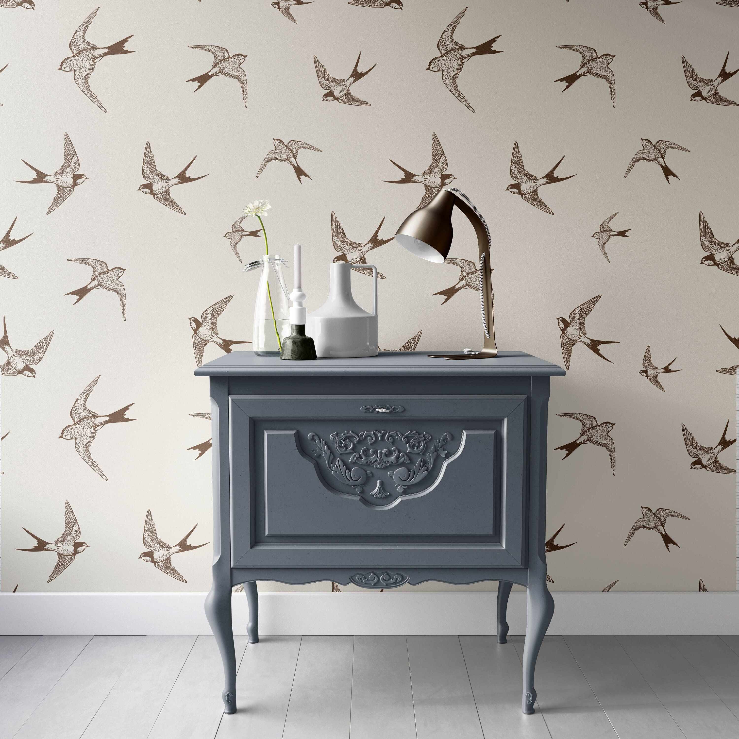Vintage Swallow Wallpaper Self Adhesive Bird Beige Traditional - Etsy