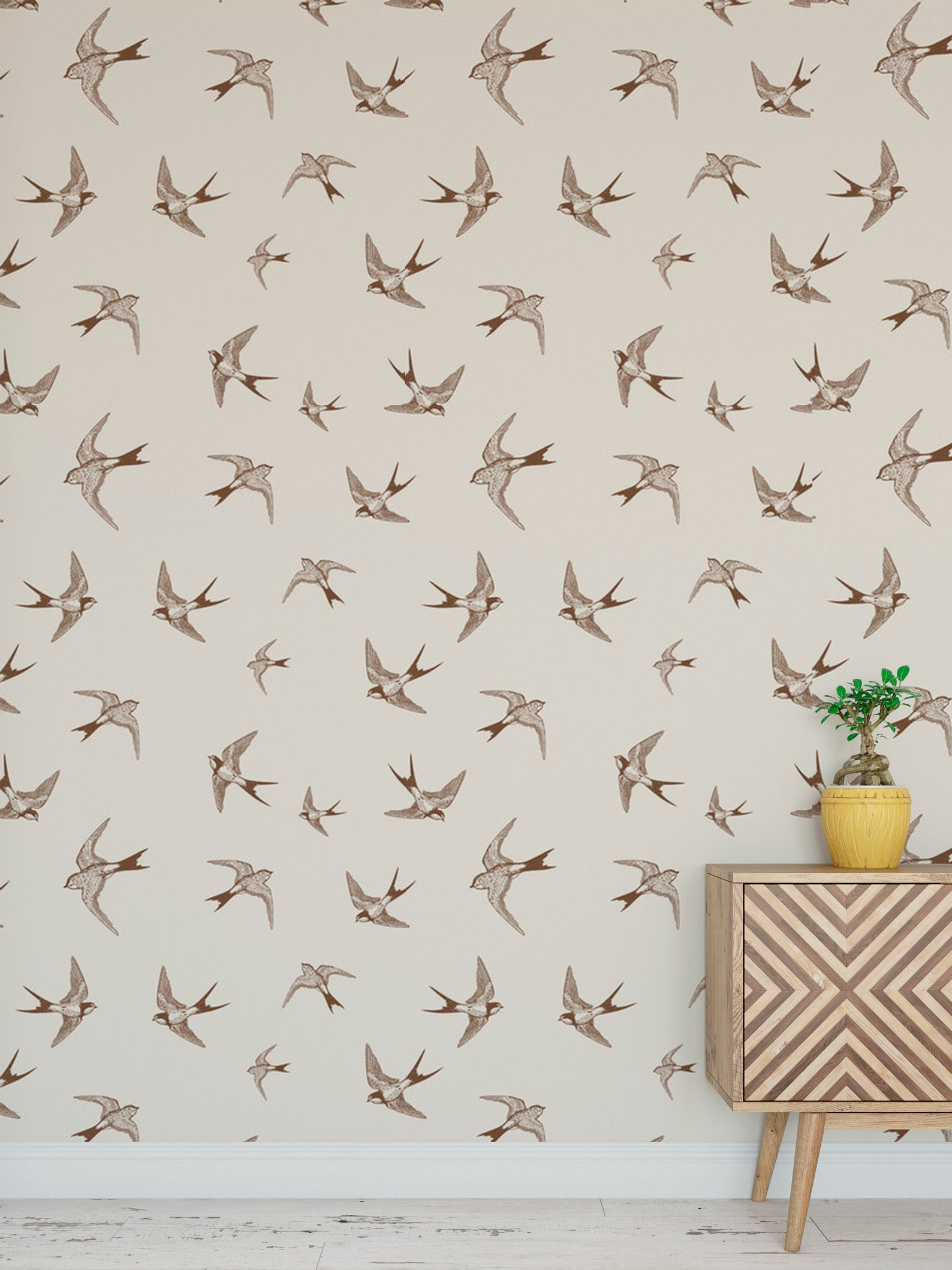 Vintage Swallow Wallpaper Self Adhesive Bird Beige Traditional - Etsy