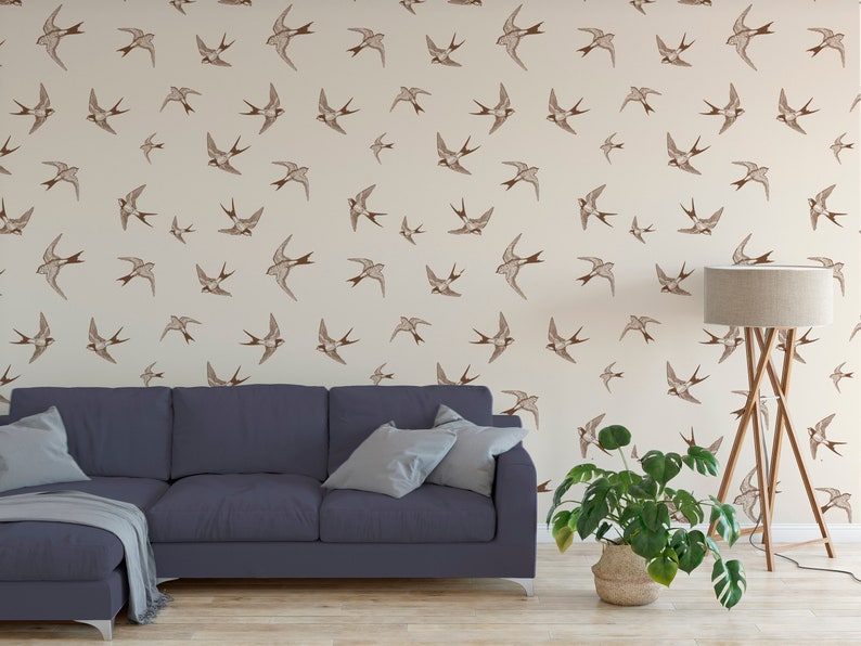 Vintage Swallow Wallpaper Self Adhesive Bird Beige Traditional - Etsy