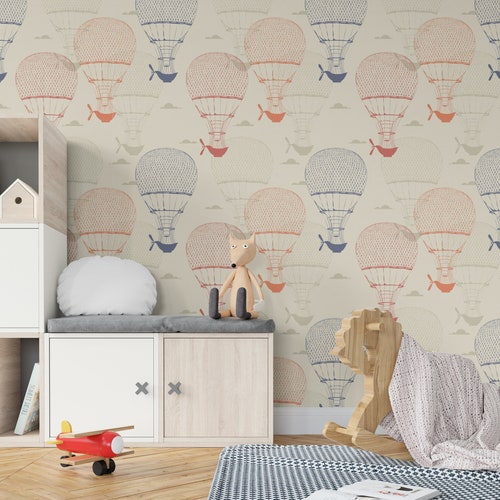 Hot Air Balloon Yellow Peel & Stick Fabric Wallpaper Etsy