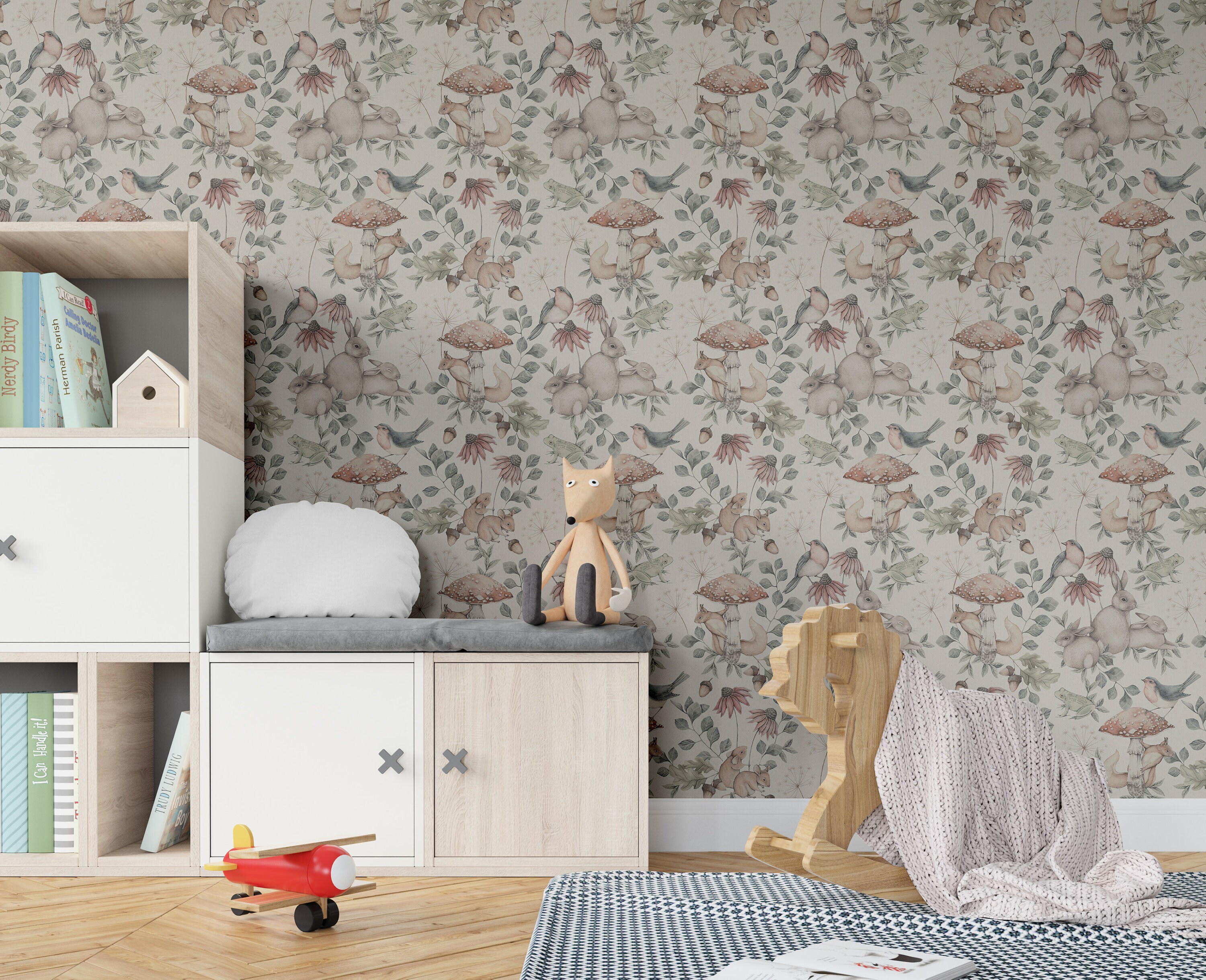 Kids Vintage Woodland Wallpaper Forest Animals Self Adhesive Etsy