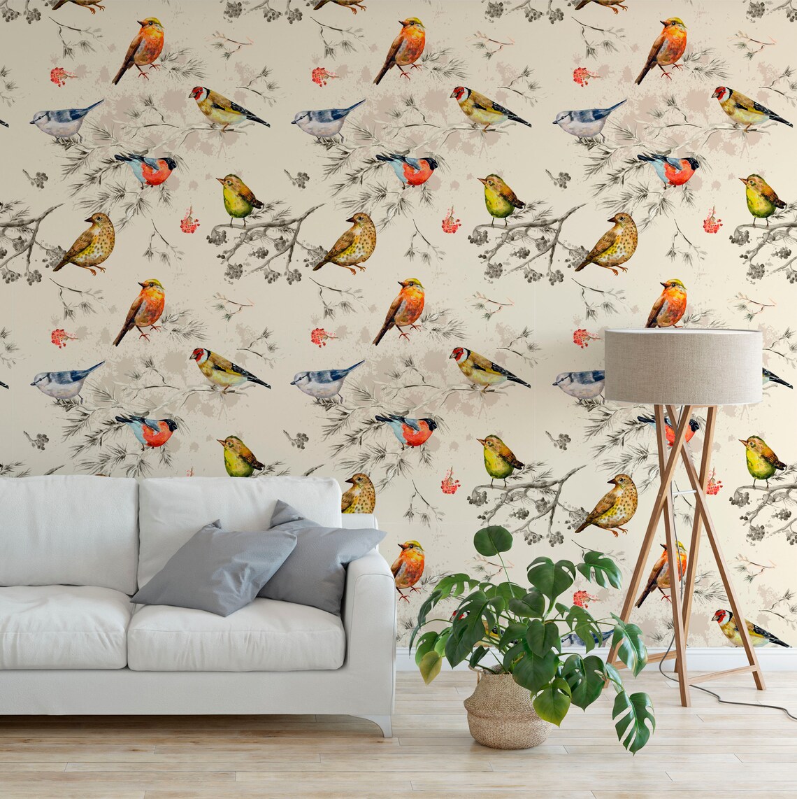 Vintage Birds Wallpaper Traditional Wallpaper Watercolor Birds | Etsy