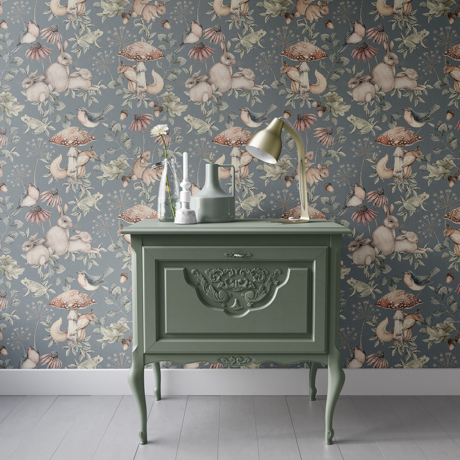 Removable Vintage Woodland Wallpaper Forest Animals Self Etsy