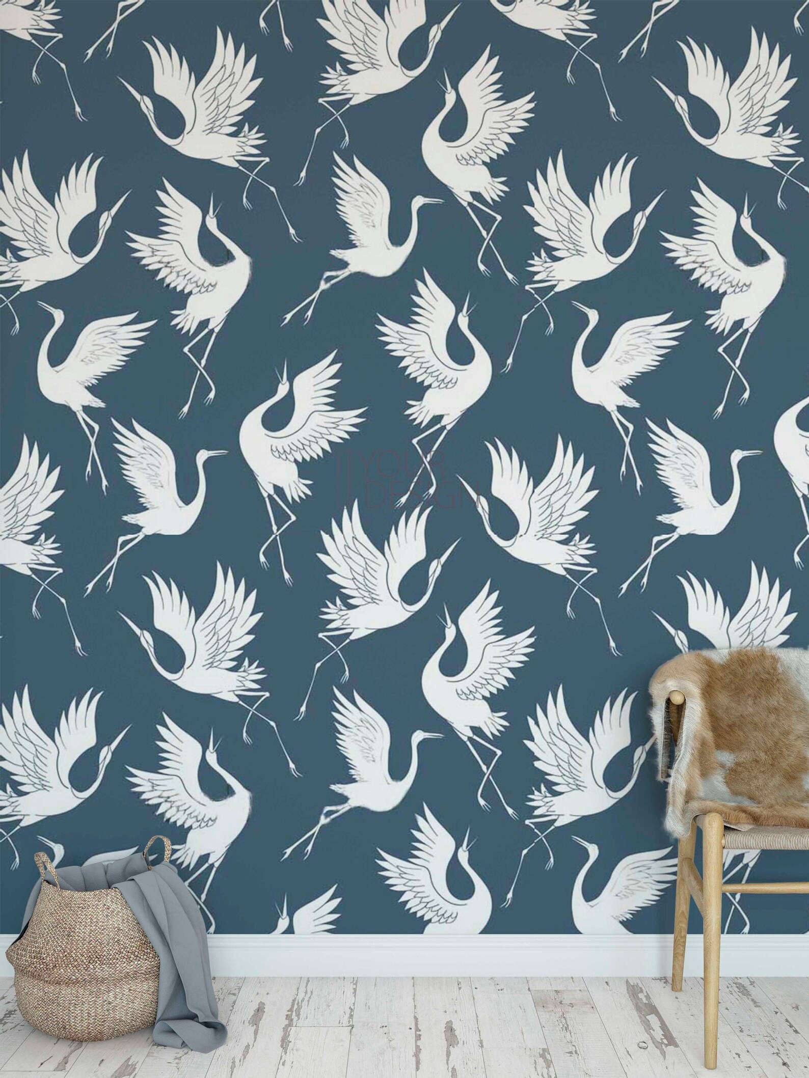 Crane chinoiserie wallpaper heron peel and stick mural | Etsy