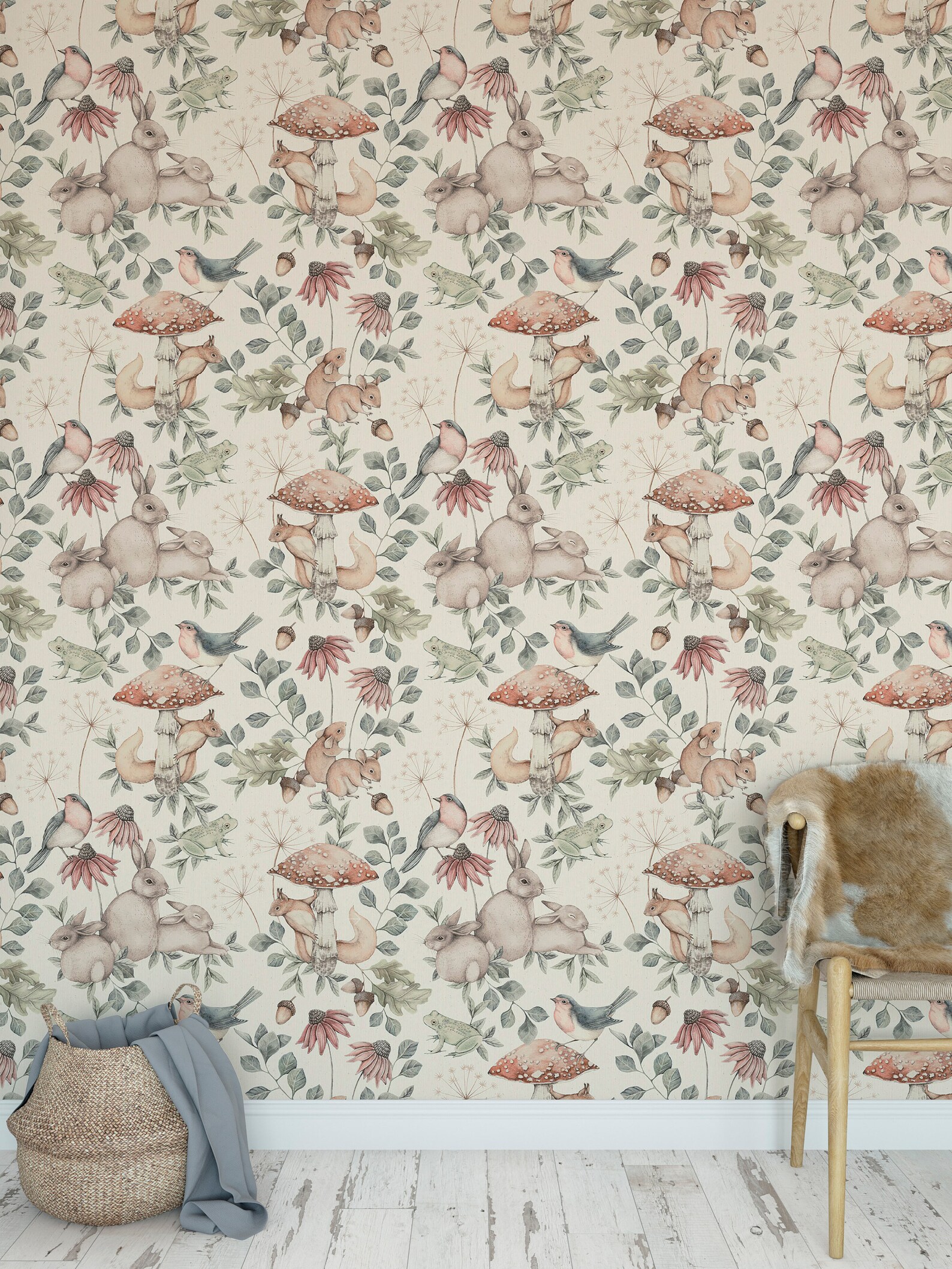 Kids Vintage Woodland Wallpaper Forest Animals Self Adhesive Etsy