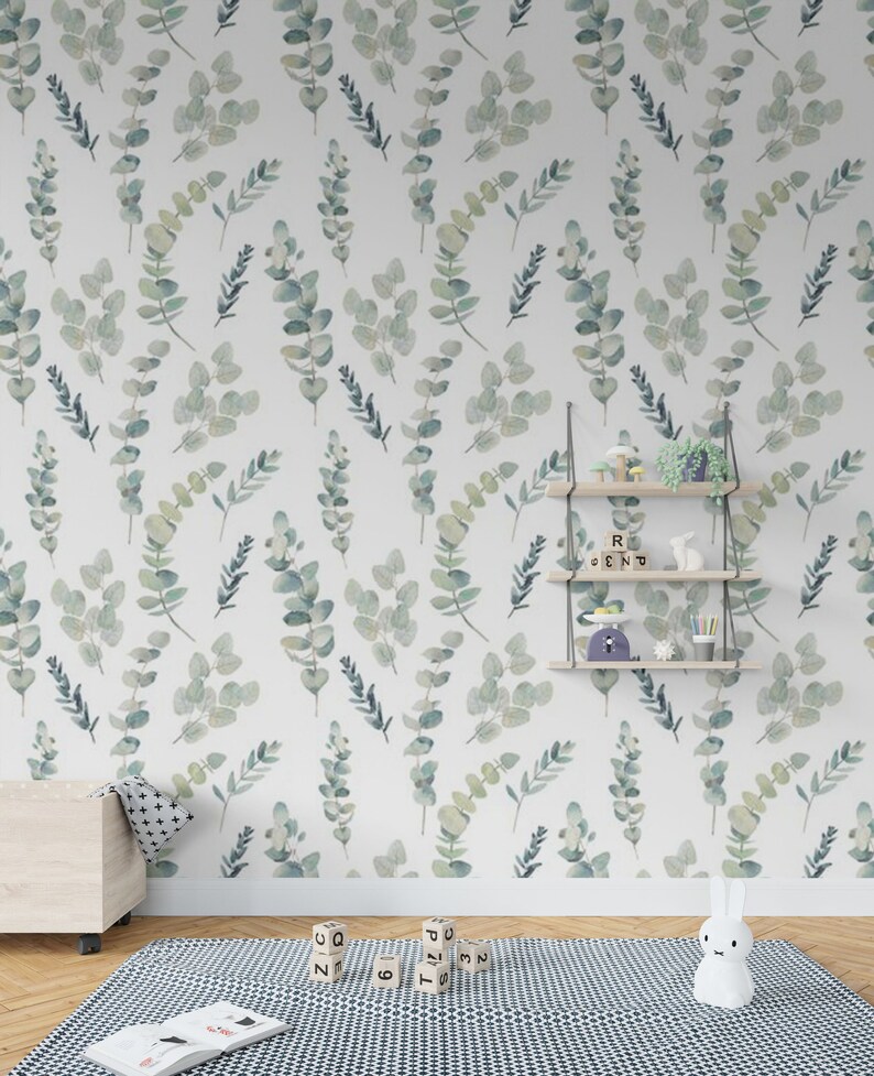Eucalyptus wallpaper scandinavian peel and stick floral mural | Etsy