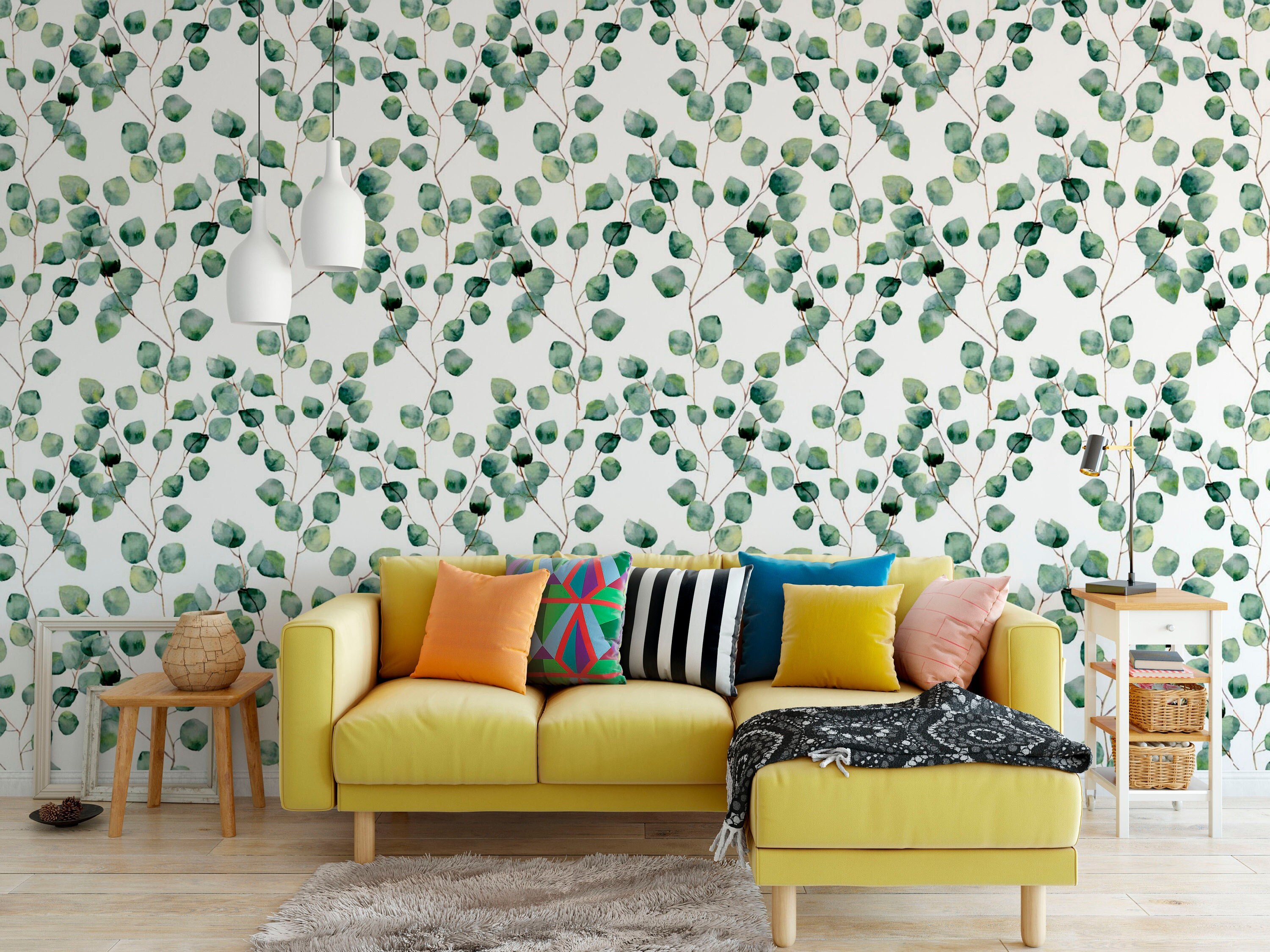 Watercolor Eucalyptus Wallpaper Traditional Botanical Floral Etsy