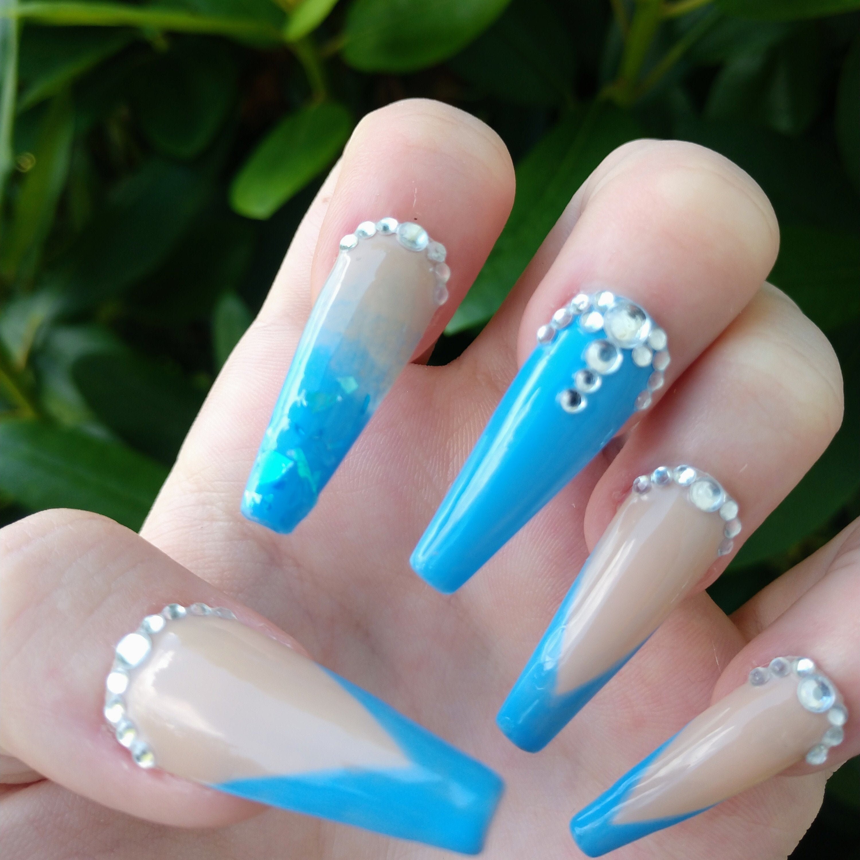 Blue Sparky Vtip Nails Nails With Gems Press on Nails Glue - Etsy Hong Kong