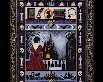 Nosferatu Cross Stitch Pattern, Gothic Vampire Movie Embroidery, DIY Craft Kit