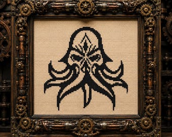 Steampunk Octopus Cross Stitch Pattern: Kraken Design, Handcrafted Embroidery Chart