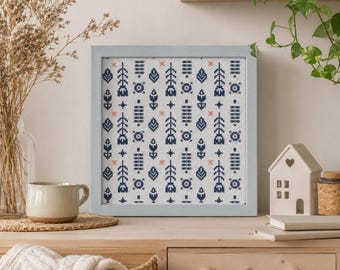 Scandinavian Floral Cross Stitch Pattern, Minimalist Grey Flower Sampler (PDF)