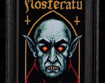 Nosferatu Dracula Cross Stitch Pattern, Gothic Vampire Art, Dark Romance Embroidery