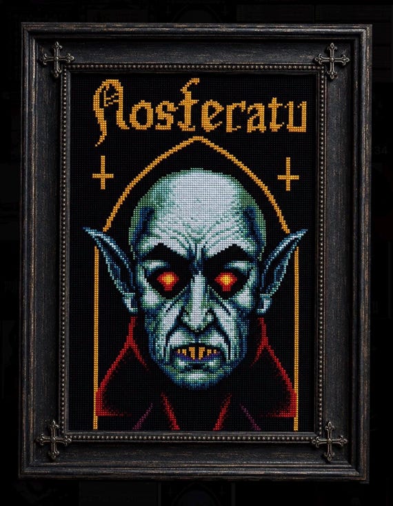 Nosferatu Dracula Cross Stitch Pattern, Gothic Vampire Art, Dark Romance Embroidery